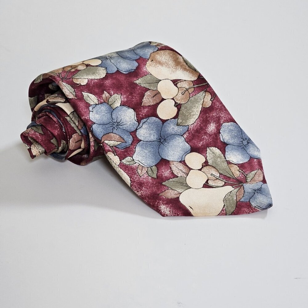London Fog Tie Silk Multicolor Floral Print Water Repellent W3.75 L59 Inch Boho